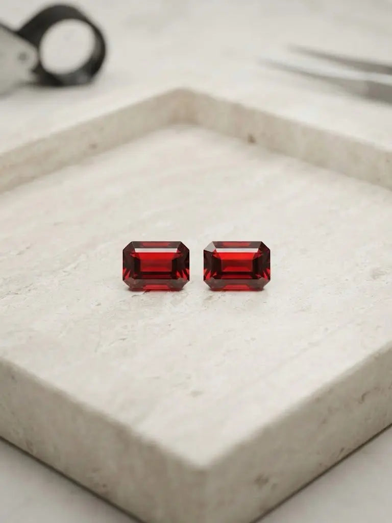 Natural Quality 2 Garnet Gemstones From Brazil, Dimension 6 x 9 mm, Weight 1.48 Ct, Shape Emerald Cut, GEM-ABC-319